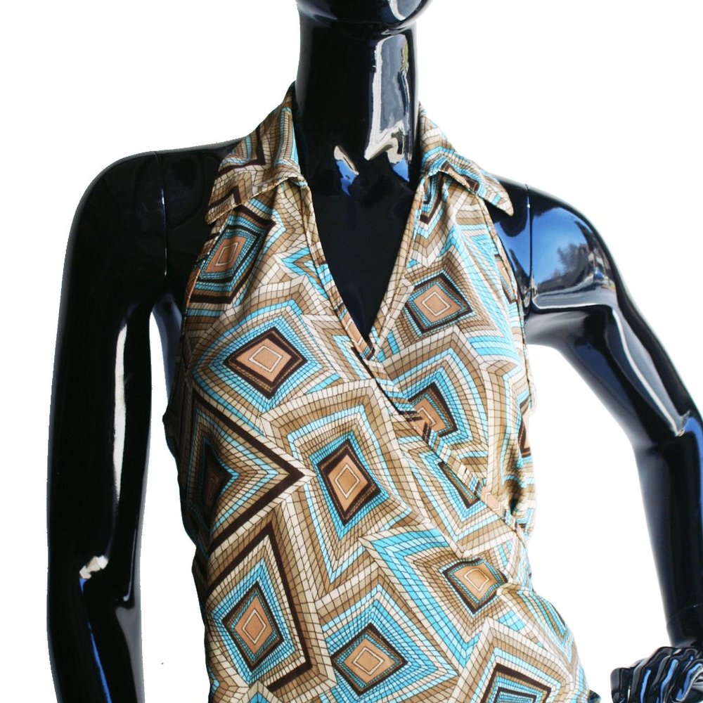 Multicolored Graphic Print Halter Top Size Small - image 3